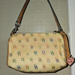 Dooney & Bourke,Cream with colorful DB's Handbag,  6x8in.